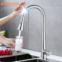 Sensor Kitchen Faucet Brushed Nickel Pull Out Kitchen Sink Faucets Singl Handle SUS304 Stainless Steel Touch Kitchen Faucet