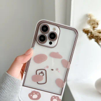 Cute Invisible Stand Case for iPhone 11 12 13 14 Pro Plus Max Cartoon Puppy Case for Apple iPhone X XS XR 6 7 8 transparent