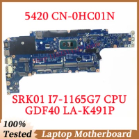 For DELL 5420 CN-0HC01N 0HC01N HC01N With SRK01 I7-1165G7 CPU Mainboard GDF40 LA-K491P Laptop Motherboard 100% Full Working Well