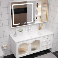 Intelligent simple lacquered solid wood bathroom cabinet mirror cabinet combined toilet integrated ceramic washstand washbasin