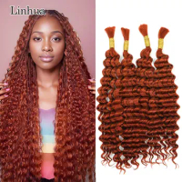 Linhua Deep Wave Human Hair For Boho Knotless Braids 350# Ginger Color Crochet Micro Bohemian Braids Double Drawn Bulk Hair