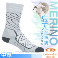 【紐西蘭 Icebreaker】女 美麗諾羊毛 Phd Hike+ 中筒避震登山健行襪/IB104437 淺灰條
