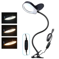 Flexible 8X15X Illuminating Magnifying Glass Lamp 3 Colors LED Magnifier for Soldering Iron Repair Reading Skincare Beauty Tool