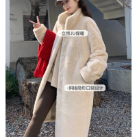 2023 Autumn/Winter Thickened Long Standing Collar Mink Fur Fake Fur Coat for Women Coat faux jacket