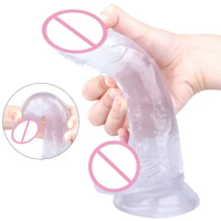 Realistic Dildo with Powerful Suction CupRealistic Penis Sex Toy Flexible G-spot Dildo with Curved Shaft and Ball For Women 18+