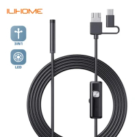 Android Endoscope Camera 5.5MM 7MM Mini Lens 3IN1 Tpye-c Micro USB Car Inspection Borescope 6LEDs Waterproof for Phones PC