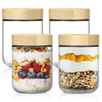 Applicable to 4pack Glass jars with Airtight Lid 16oz Over Night Oats Container with Bamboo Lids Gla