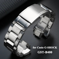 Stainless Steel Strap for Casio G-SHOCK GST-B400 Metal Bracelet Replacement Wrist Band Folding Buckle Black Silver Watch Band
