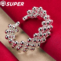 925 Sterling Silver Full Smooth Beads Bangle Bracelet For Woman Man Wedding Engagement Fashion Charm Party Jewelry