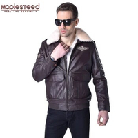 MAPLESTEED Genuine Leather Jacket Men Pilot Jacket Flight Aviator Coat 100% Cowhide Fur Collar Mens Leather Jacket Winter 177