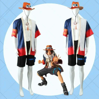 Anime Portgas D Ace Kostum Cosplay Anime Pirate King Cos Kostum Fire Fist Ace Cosplay Kimono Hat Kos