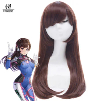 ROLECOS OW D.VA Cosplay Wig Game Over Game Watch Cosplay Hana Song DVA Wig 60cm/23.62inches Long Brown Women Synthetic Hair