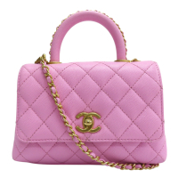 【二手名牌BRAND OFF】CHANEL 香奈兒 粉色 菱格紋 皮革 鍊帶 COCO handle 20 兩用包