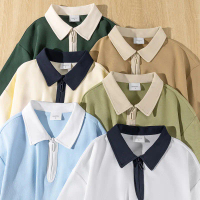2026 New American Retro Heavyweight Pique Cotton Half-Zip Polo Shirt Summer Color Block Fashion Casu