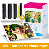 Compatible for Canon KP-108IN KP108 3 Color Ink Cartridge&amp;108 Sheets Paper Set 100x48mm for Selphy CP1300 CP1200 CP910 CP1500