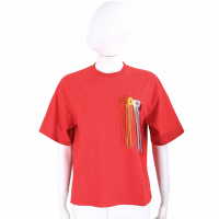 Karl Lagerfeld Fringe 多彩刺繡字母流蘇紅色短袖棉質TEE T恤(女款)