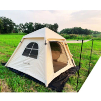 【MOUNTSTARS】自動充氣帳3-4人帳篷AIR3.5暖沙天幕延伸組合一鍵快充210cm三人大空間 鋁桿款(自動充氣帳篷)