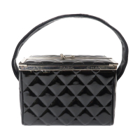 【二手名牌BRAND OFF】CHANEL 香奈兒黑色 漆皮 菱格紋 Vintage 1996 Vanity Case 手提包 銀扣