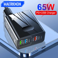 65W GaN Charger USB Type C PD Multiport Fast Charge Mobile Phone Quick Charging Type C Wall Adapter For iPhone Xiaomi 13 Samsung