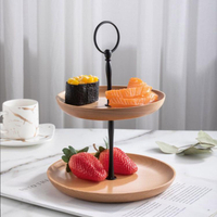 實木多層果盤圓盤木盤展示台點心架兩層糕點盤三層擺台水果盤