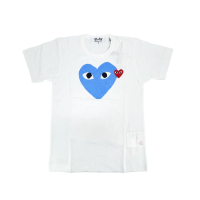 【川久保玲】CDG 女款 藍大小雙愛心刺繡logo短袖T恤(白)