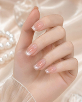 French Tip Press On Nails - Medium Pointed Almond Shape 15 Sizes 30 Pcs Soft Gel Reusable Stick On N