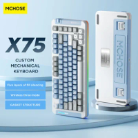 MCHOSE X75 Mechanical Keyboard Three Mode 2.4g Wireless Bluetooth Customized Keyboard Rgb Backlit PBT Hot Plug Game Keyboard