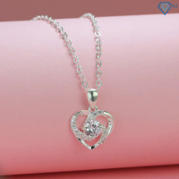 Vòng cổ nữ bạc mặt trái tim đính đá DCN0601