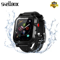 SHELLBOX Waterproof Strap for Apple Watch Series 3 42mm 44mm 38 mm Case with Silicone Bracelet for iwatch42 band accessories
