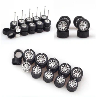 1Set 1:64 Alloy car wheel For Modification Hub Rubber Tires Racing Vehicle Toy Cars Front Rear Tires1:64 HW/Matchbox/Domeka