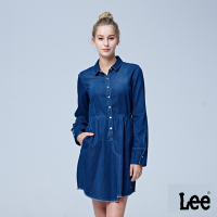 Lee 女款 不對稱裙襬高腰長袖牛仔洋裝 中深藍洗水｜BODY OPTIX