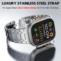 Luxury Stainless Steel Strap For Apple Watch Ultra 2 49mm Series 9 8 7 45mm 44mm 41mm Metal Band+Case For iWatch 6 5 4 40mm 42mm