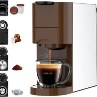 4-in-1 Espresso Machine, 19Bar Espresso Maker, 1450W Fast Heat Coffee Machine/K cups/L'OR/Ground Coffee/illy Coffee ESE