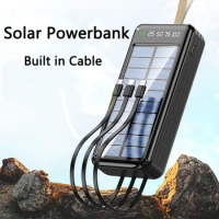 Solar Power Bank 60000mAh 80000mAh for iPhone 15 13 12 Xiaomi Samsung Powerbank Built in Cable Portable Charger External Battery