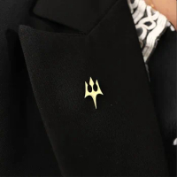 Gold-plated Trident stainless steel brooch Men's shirt badge lapel pin clip