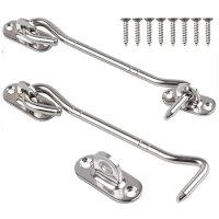 HOT 2 Pcs Stainless Steel Cabin Hook And Eye Latch With Screws - Heavy Duty Door Gate Latch For Shutter Shed Window