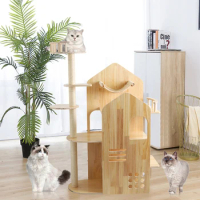 Wholesale Original Design Wooden Cat House Large Luxury Apartment Tower Sisal Rope Cat Tree Scratch Sticker Pet Furniture