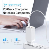65W Adapter GaN Charger PD USB Fast Charging for Xiaomi IPhone 12 Samsung Mobile Phone Quik 3.0 Type-C US EU Plug