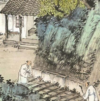 袁松年巖壑幽居圖30X58仿古畫水墨名畫復制山水畫書房玄關掛畫心