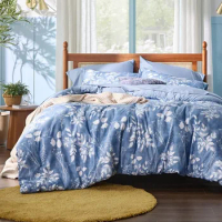 7 Pieces Blue Floral Bedding Sets Queen Bed in a Bag with Reversible Botanical Flowers Comforter, Sheets, Pillowcases &amp; Shams