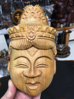 日本回流木雕擺飾，黃楊木佛頭面具，純手工一木雕，長度約20c