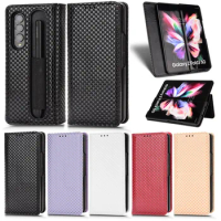 For Samsung Galaxy Z Fold 3 Case Leather Card Slots Wallet Stand ShockProof Case For Samsung Z Fold3 5G Phone Bags with pen tray