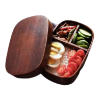 【May Shop】日式木質飯盒餐盒便當盒壽司盒 分格木碗菜碗菜盒(自然原木色)