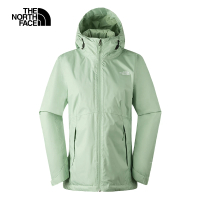 【The North Face 官方旗艦】北面女款綠色防水透氣保暖連帽三合一外套｜88RXI0G(內搭鋪棉款)