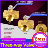 1/2 IN Copper Three Way Ball Valve T Type L Type 1/4IN 3/8IN 3/4 IN 1 IN Inner Wire Valve Switch Water Pipe Heating Joint
