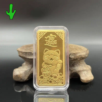 Persegi Gold Coin Koin Feng Shui Lucky Cat China Money Amulet Asli Emas Keberuntungan Souvenir
