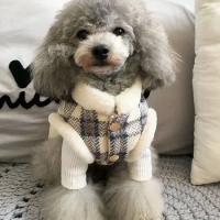Small medium dog winter clothes pet puppy Thickened warm vest french bulldog clothes Plaid jacket Teddy bichon bear clothing