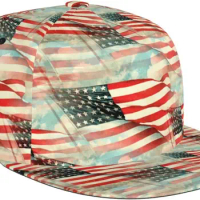 Vintage Patriotic USA American Flag Print Flat Bill Hat, Unisex Snapback Baseball Cap Hip Hop Style Flat Visor Blank Adju