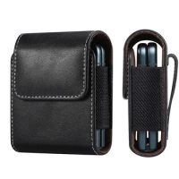 For Motorola Razr 5G Leather Case Phone Pouch for Samsung Z Flip 3 5G Holster Waist Bag for Huawei P50 Pocket Belt Clip Cover