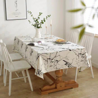 Waterproof Oil Resistant Tablecloth White Marble Dining Tablecloth Rectangular Coffee Table Cover Home Kitchen Dining Table Mat